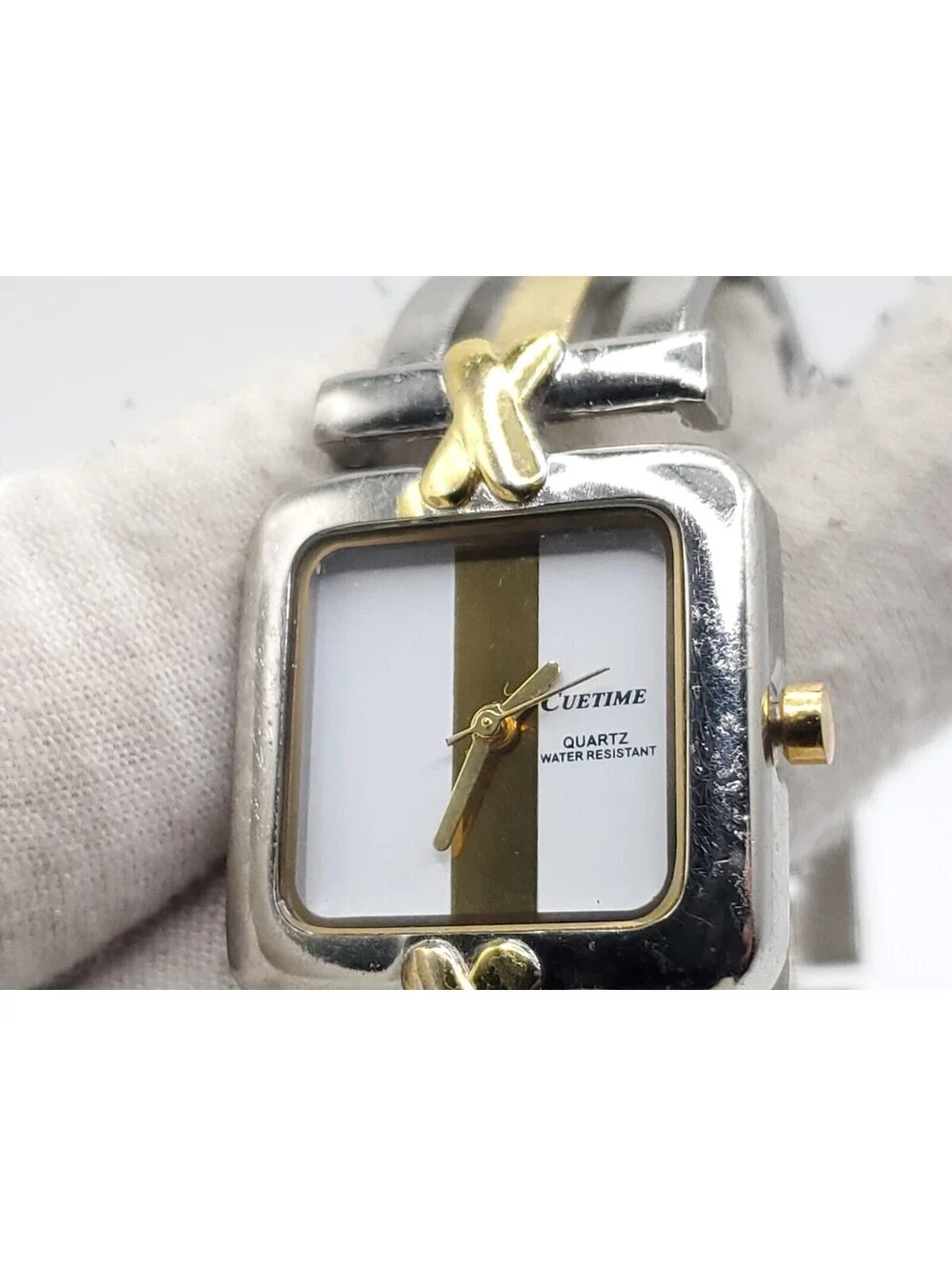 Cuetime Quartz Watch Womens New Battery Two-Tone Square 24mm